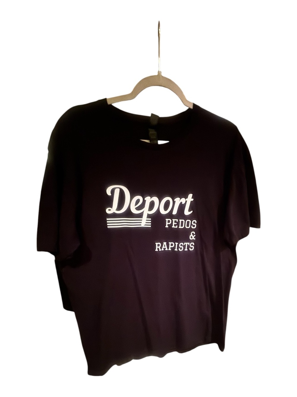 Gildan Black Graphic Tee with White 'Deport' Statement